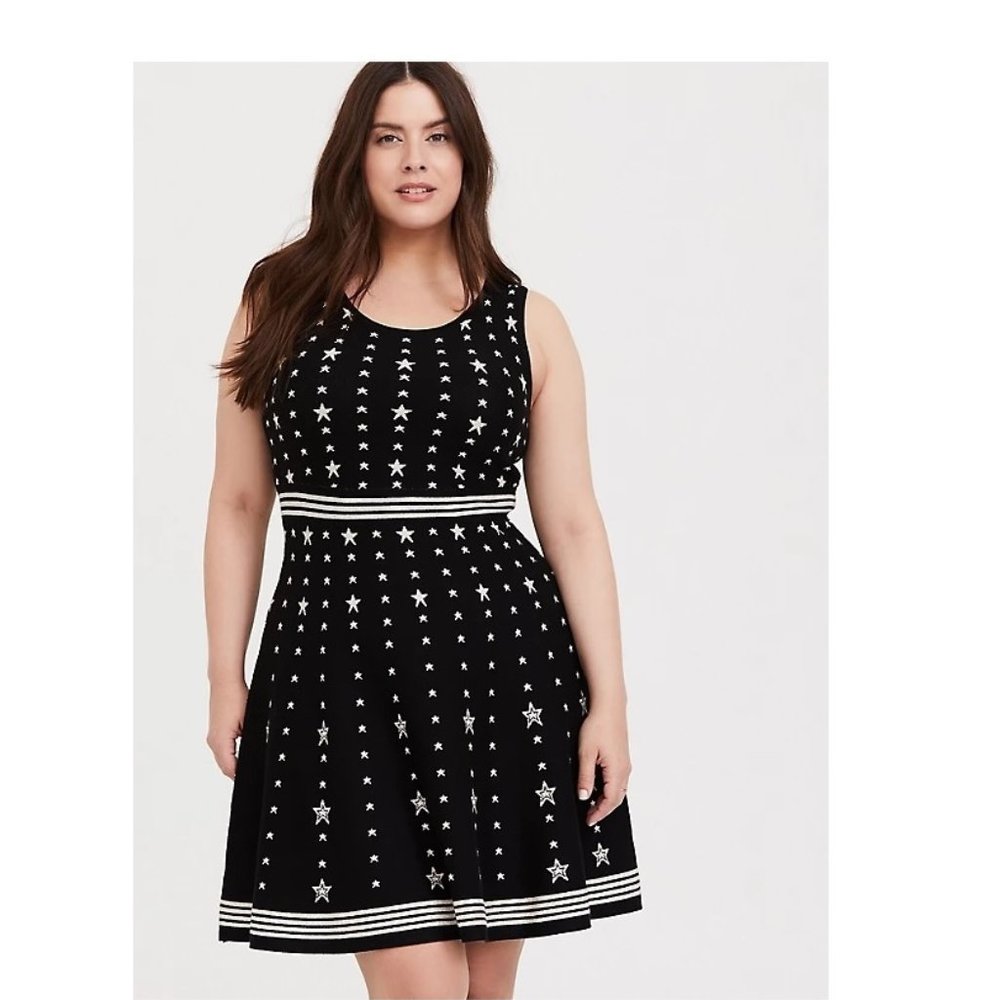 Torrid BLACK & WHITE STAR SWEATER SKATER DRESS 2X - Picture 1 of 5